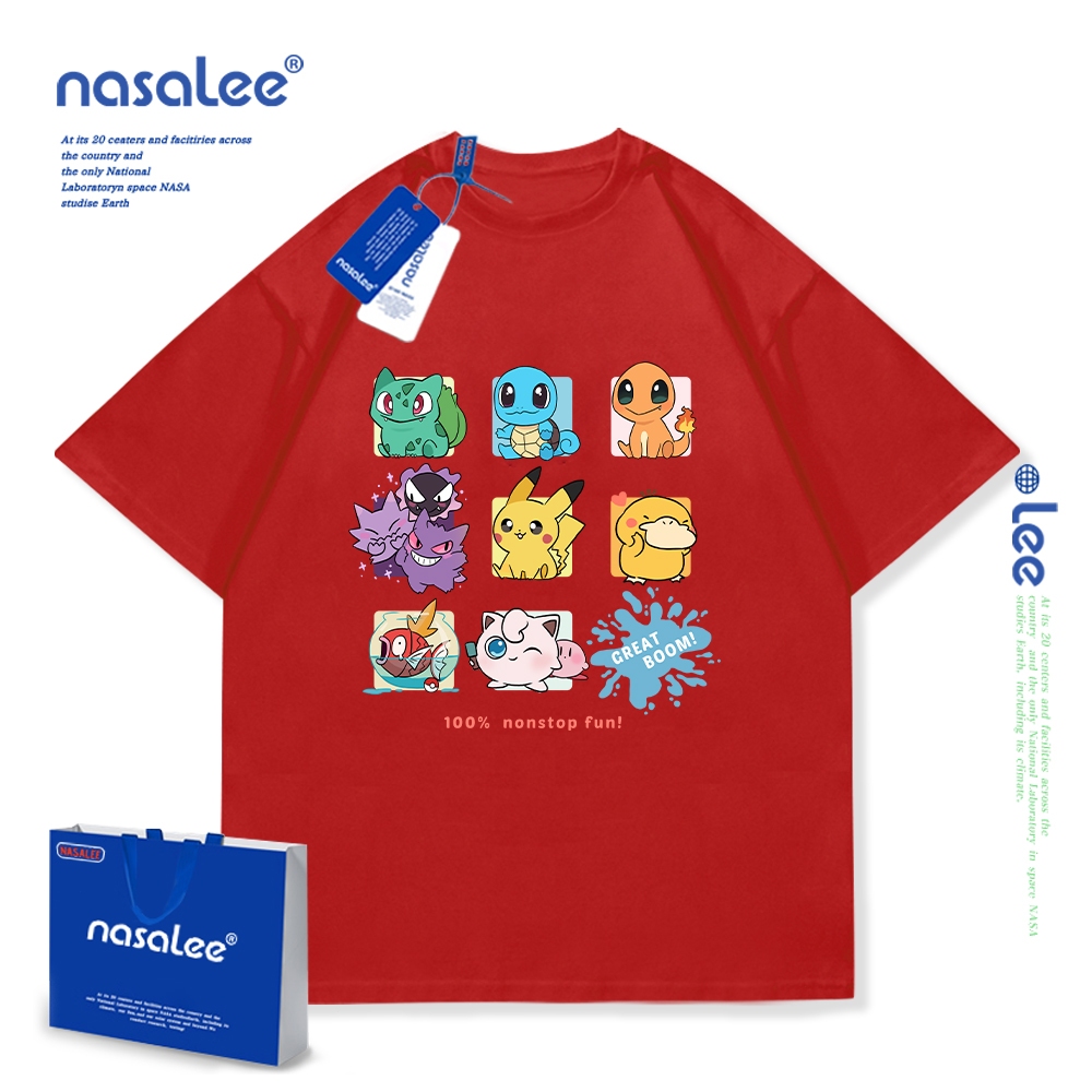 NASA Pokémon Trẻ Em Mùa Hè Cổ Tròn Tay Ngắn Cotton Nguyên Chất Nam Nữ Trẻ Em Áo Hoạt Hình