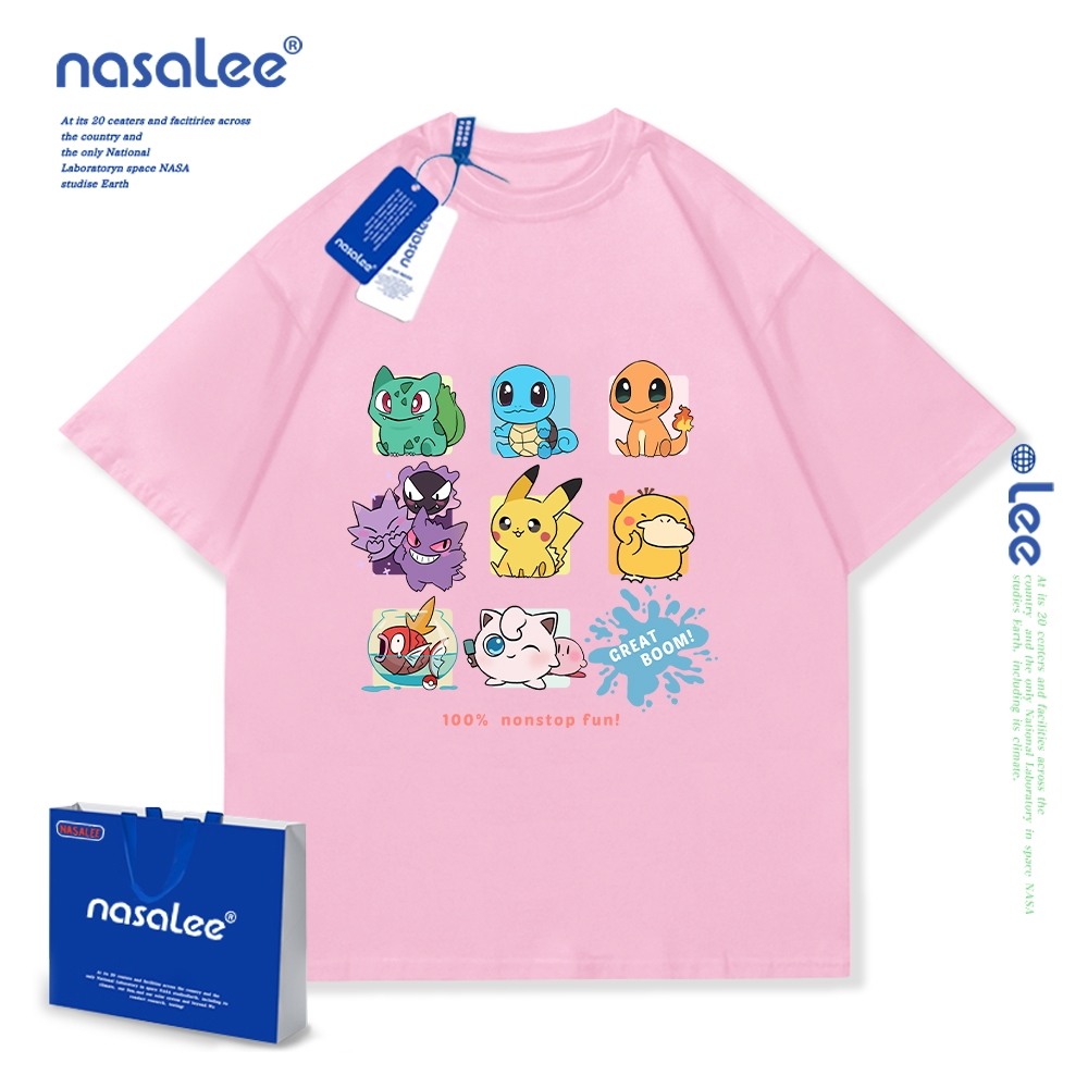 NASA Pokémon Trẻ Em Mùa Hè Cổ Tròn Tay Ngắn Cotton Nguyên Chất Nam Nữ Trẻ Em Áo Hoạt Hình