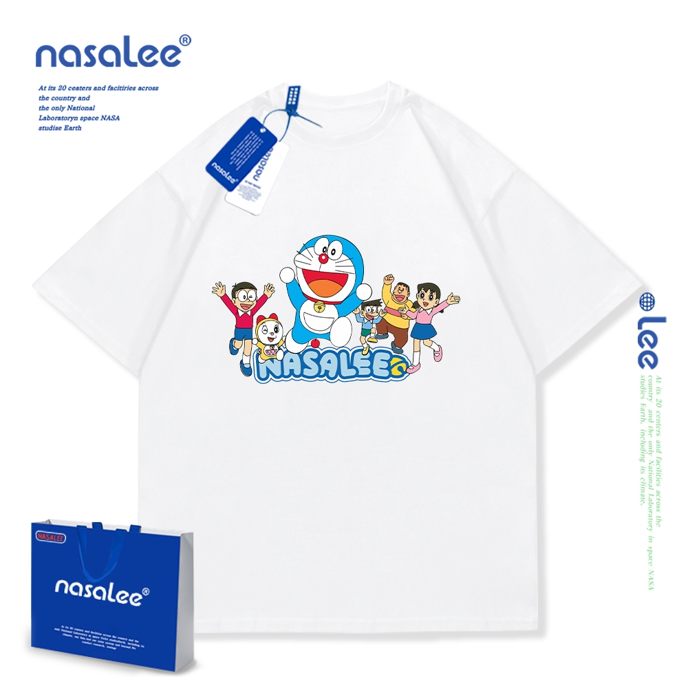 NASA Doraemon Trẻ Em Mùa Hè Cổ Tròn Tay Ngắn Cotton Nguyên Chất Nam Nữ Trẻ Em Áo Hoạt Hình