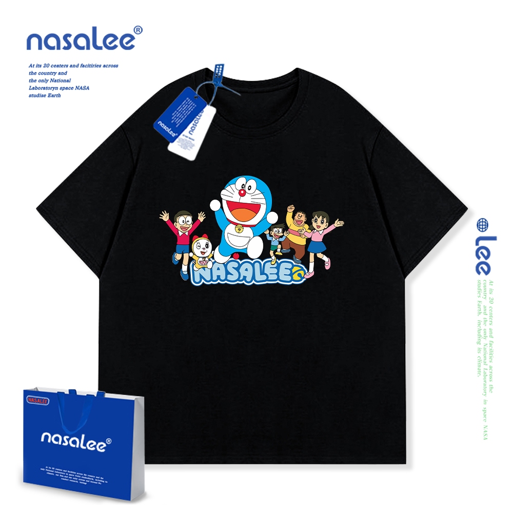 NASA Doraemon Trẻ Em Mùa Hè Cổ Tròn Tay Ngắn Cotton Nguyên Chất Nam Nữ Trẻ Em Áo Hoạt Hình