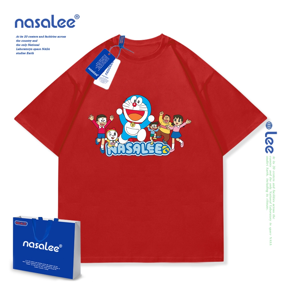 NASA Doraemon Trẻ Em Mùa Hè Cổ Tròn Tay Ngắn Cotton Nguyên Chất Nam Nữ Trẻ Em Áo Hoạt Hình