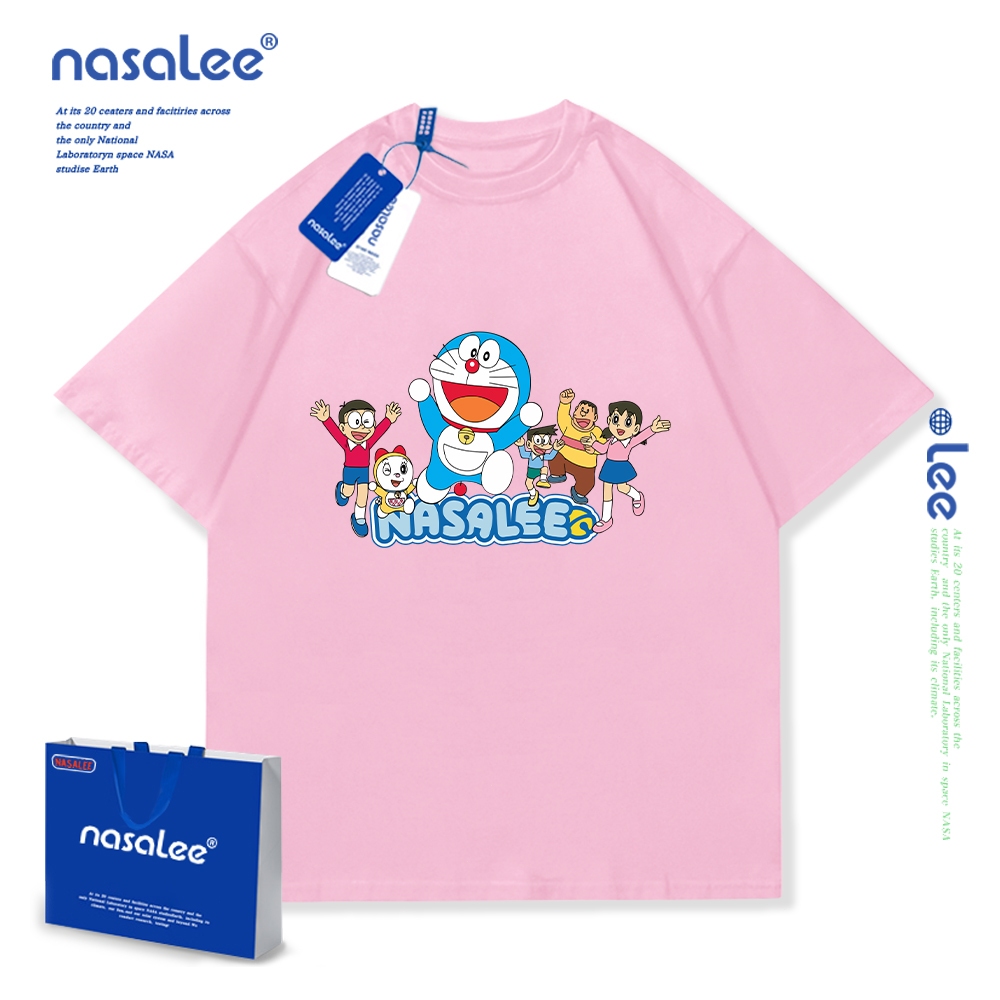 NASA Doraemon Trẻ Em Mùa Hè Cổ Tròn Tay Ngắn Cotton Nguyên Chất Nam Nữ Trẻ Em Áo Hoạt Hình