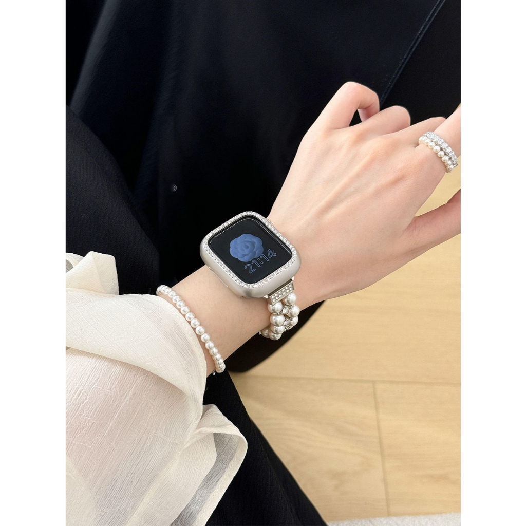 Dây đeo ngọc trai hai hàng bên ngọc trai phù hợp cho Apple Watch S11 SE3 Ultra3 S10 S9 S8 SE S7 S6 Ultra 49mm 46mm 42mm 40mm 44mm 41mm 45mm Dây đeo cổ tay