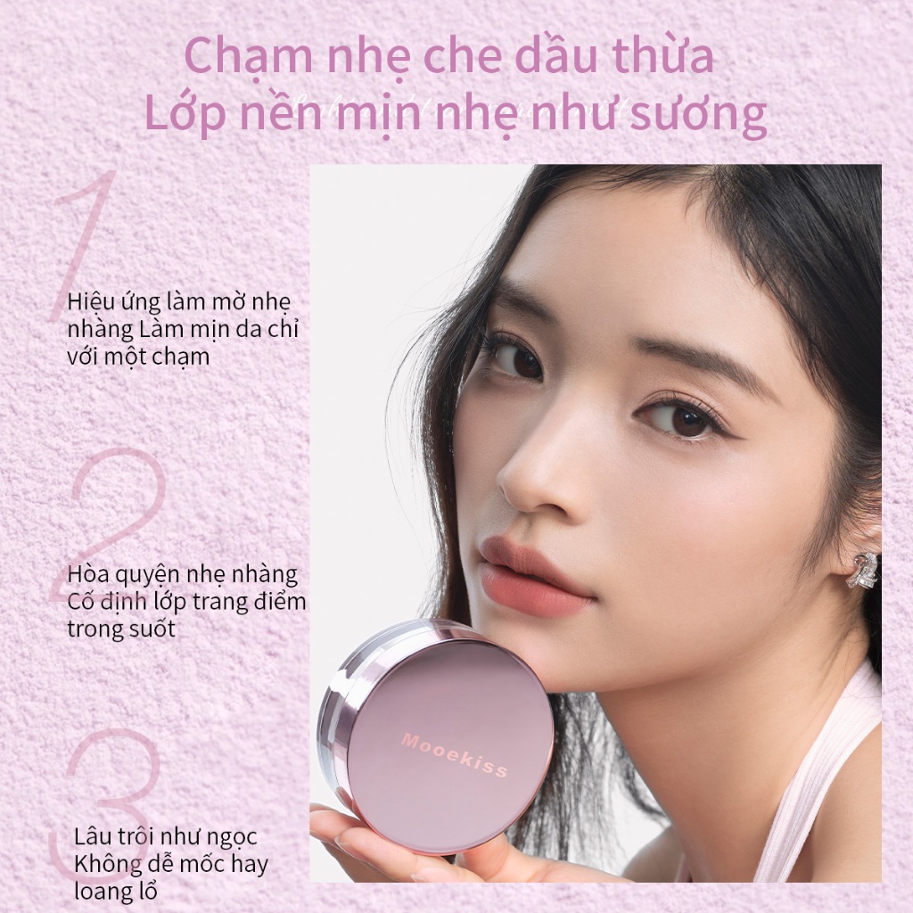 Phấn Phủ Mooekiss, Kiềm Dầu, Khóa Nền, Chống Nước Mồ Hôi, Mịn Nhẹ, Lâu Trôi (Bản Nâng Cấp) 10g