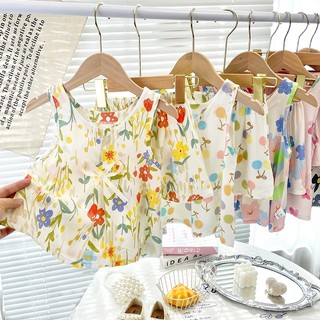 MuyoNowo Bộ Đồ Ngủ Hoa Không Tay Trẻ Em 100% Viscose Mềm Mại Mặc Nhà Mùa Hè