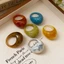 Nhẫn hình học hình bầu dục bằng nhựa nhòe Dopamine nhỏ tươi vòng đơn giản trang trí tay thời trang dành cho nữ