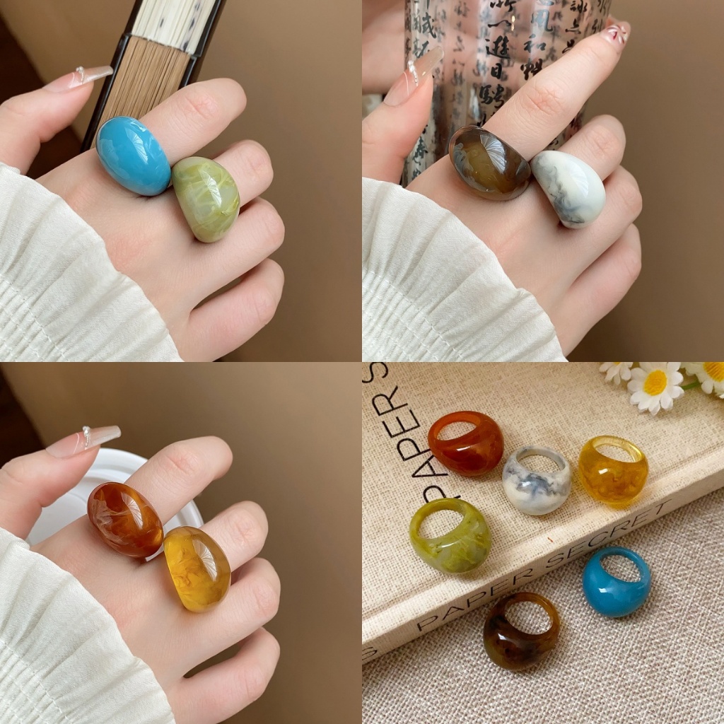 [Jewbeauty] Nhẫn hình học hình bầu dục bằng nhựa nhòe Dopamine nhỏ tươi vòng đơn giản trang trí tay thời trang dành cho nữ
