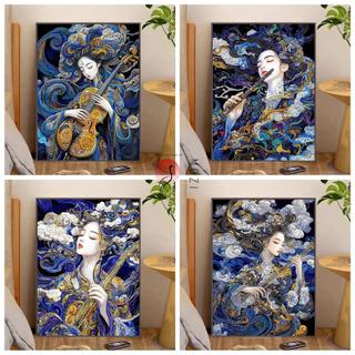 MOZI ✨40 x 50cm / 30 x 40cm tranh tô màu theo số âm nhạc cho bé gái, tranh sơn dầu số hóa, bộ tô màu theo số theo yêu cầu