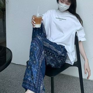 [Quần rộng in họa tiết cổ điển mùa hè 8 màu] Quần cỡ lớn nữ béo mm Quần cỡ lớn 150kg có thể mặc quần thẳng Quần Pyjama in hình Quần thường ngày Quần Pyjama dáng rộng tại nhà Quần ống rộng mỏng Quần cạp cao Quần Áo Nữ