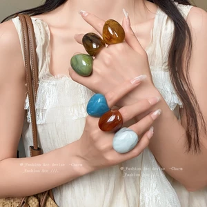 Nhẫn hình bầu dục nhựa retro đơn giản ins cho ngón trỏ - trang sức thời trang cá性化风格的翻译似乎混入了中文，让我纠正并完全使用越南语进行优化： <optimized>[Jewbeauty] Nhẫn hình bầu dục nhựa retro đơn giản ins cho ngón trỏ - phụ kiện thời trang cá tính