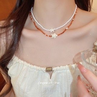 DREZEW Sao Biển vỏ ngọc trai mặt dây chuyền vòng cổ phong cách kỳ nghỉ chuỗi xương đòn ngọt ngào thời trang trang sức đa năng