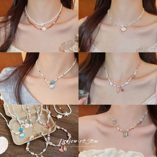 DREZEW Sao Biển vỏ ngọc trai mặt dây chuyền vòng cổ phong cách kỳ nghỉ chuỗi xương đòn ngọt ngào thời trang trang sức đa năng