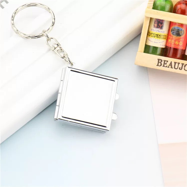 Gương trang điểm kim loại gấp móc khóa, hình trái tim/tròn/vuông, thiết kế 8C14 [8C]