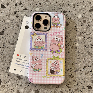 Ốp bảo vệ đứng họa tiết kẻ sọc Patrick Star cho iPhone 11 12Pro 13Promax 15pro 15promax 14 14promax 14pro 16 pro max 16 plus vỏ hai trong một