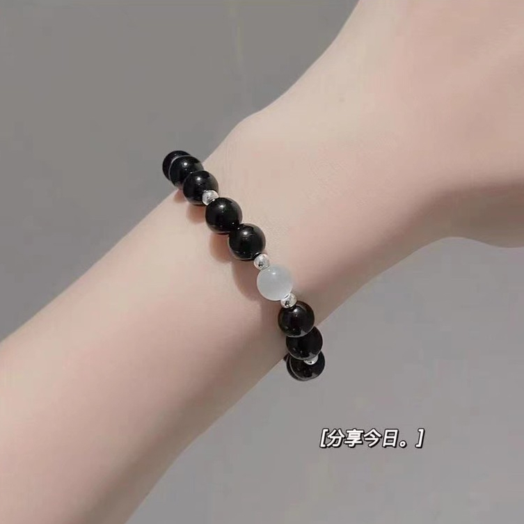 Thời Trang Đen Sáng Đá Pha Lê Cặp Đôi Vòng Tay Đơn Giản Nam Nữ Opal Vòng Tay Quà Tặng Ngày Lễ Tình Nhân