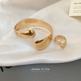DREZEW Vòng tay mở hình bầu dục bóng kim loại châu Âu và Mỹ cá tính đa năng nhẹ sang trọng trang sức tay cao cấp