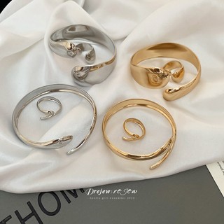 DREZEW Vòng tay mở hình bầu dục bóng kim loại châu Âu và Mỹ cá tính đa năng nhẹ sang trọng trang sức tay cao cấp
