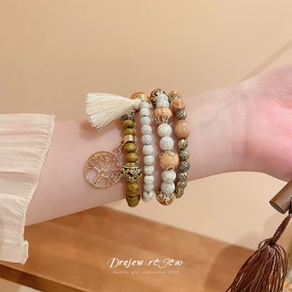 Drejet Vòng tay nhánh hạt tròn nhiều lớp màu trắng dành cho nữ thời trang đơn giản thiết kế thích hợp phụ kiện tay