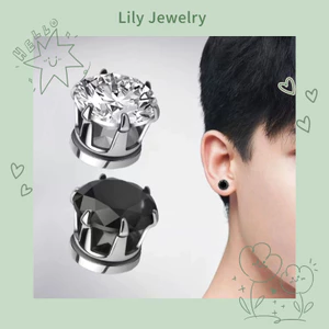 Bông tai Zircon sáu móng tay nam châm bằng thép không gỉ thời trang không xỏ khuyên dành cho nam nữ