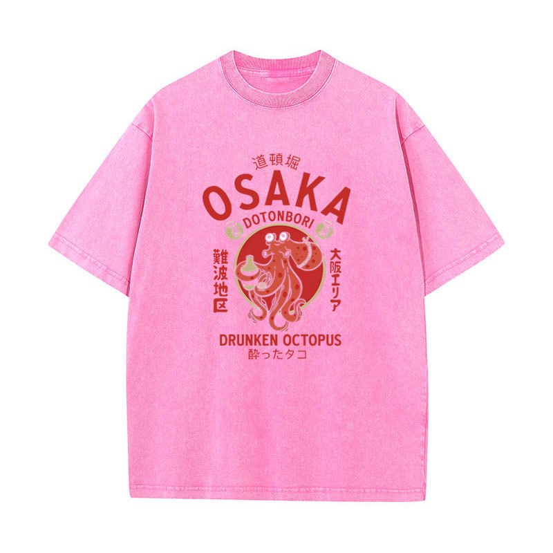 Osaka Dotonbori Drunken Bạch Tuộc Đồ Họa Áo Sơ Mi Phong Cách Nhật Bản Thực Phẩm Đường Phố Người Yêu Tee Nam Nữ Cotton RửaVintage Tay Ngắn