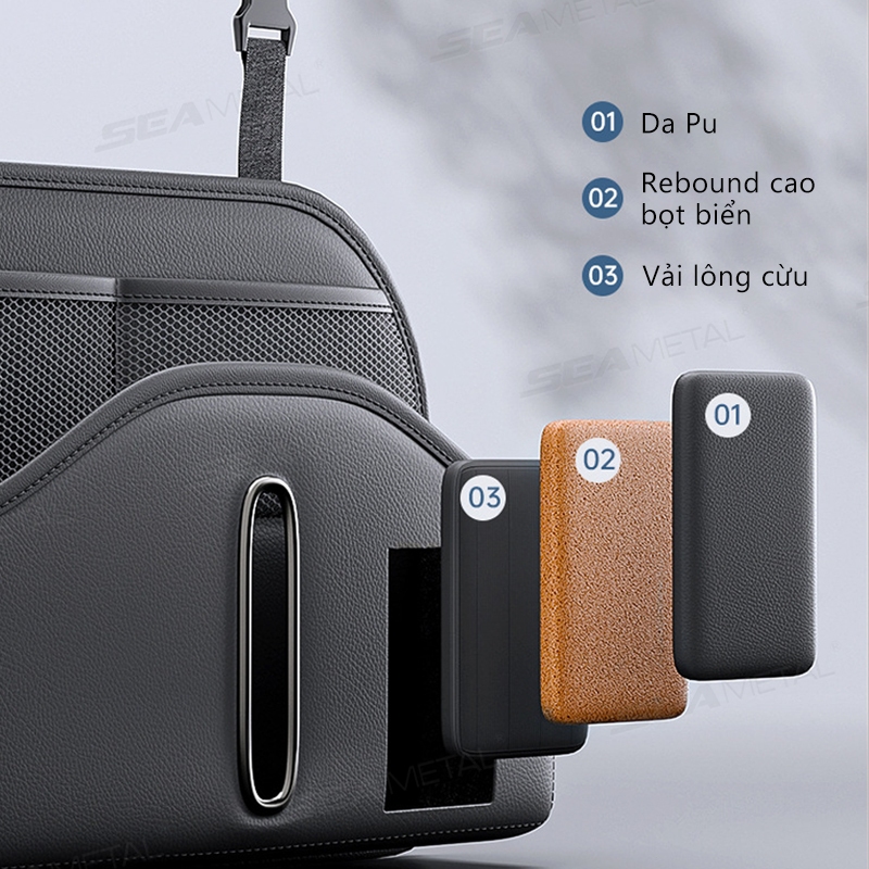 Túi đựng đồ treo ghế ô tô bằng da PU SEAMETAL đa chức năng có hộp đựng khăn giấy