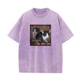Tôi Không Nghĩ Vì Thế Tôi Không Phải Là Mèo Meme Áo Ngộ nghĩnh Nam Bông Tai Kẹp Rửa Vintage Đồ Họa Áo Unisex Cao Cấp Cotton
