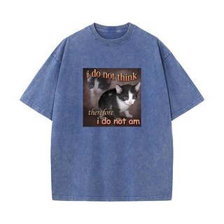 Tôi Không Nghĩ Vì Thế Tôi Không Phải Là Mèo Meme Áo Ngộ nghĩnh Nam Bông Tai Kẹp Rửa Vintage Đồ Họa Áo Unisex Cao Cấp Cotton