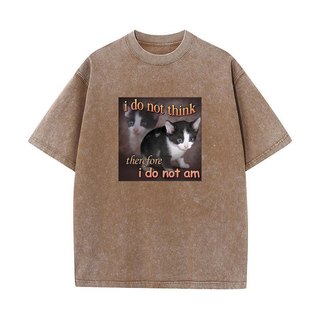 Tôi Không Nghĩ Vì Thế Tôi Không Phải Là Mèo Meme Áo Ngộ nghĩnh Nam Bông Tai Kẹp Rửa Vintage Đồ Họa Áo Unisex Cao Cấp Cotton