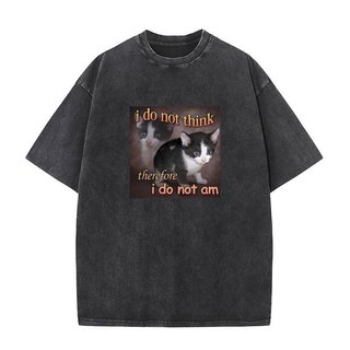 Tôi Không Nghĩ Vì Thế Tôi Không Phải Là Mèo Meme Áo Ngộ nghĩnh Nam Bông Tai Kẹp Rửa Vintage Đồ Họa Áo Unisex Cao Cấp Cotton