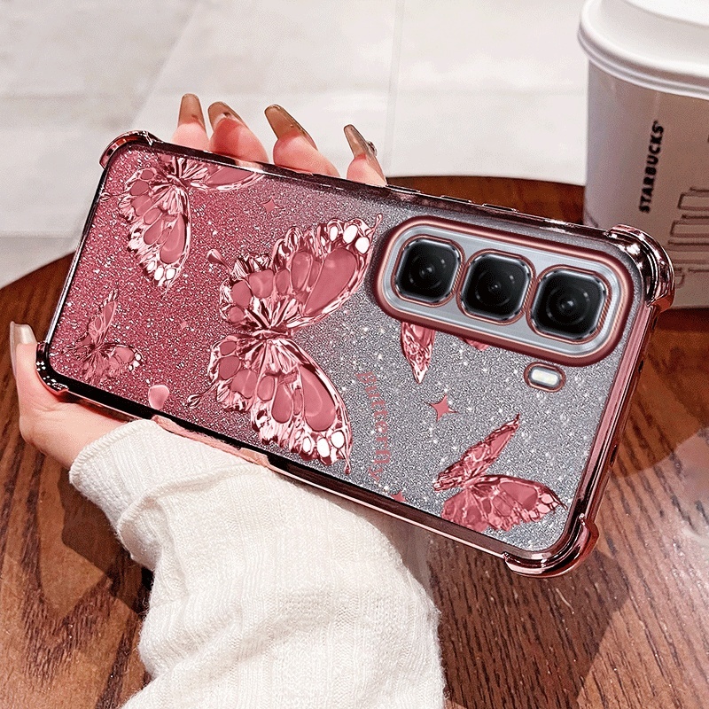 Vỏ Bướm YBD Cho Infinix Hot 50 Pro Plus Hot 50 Pro + 4G X6880 Họa Tiết gợn Nước Cao Cấp Mạ Vàng