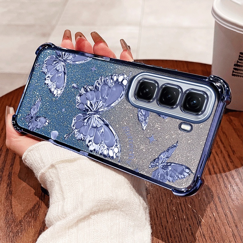 Vỏ Bướm YBD Cho Infinix Hot 50 Pro Plus Hot 50 Pro + 4G X6880 Họa Tiết gợn Nước Cao Cấp Mạ Vàng