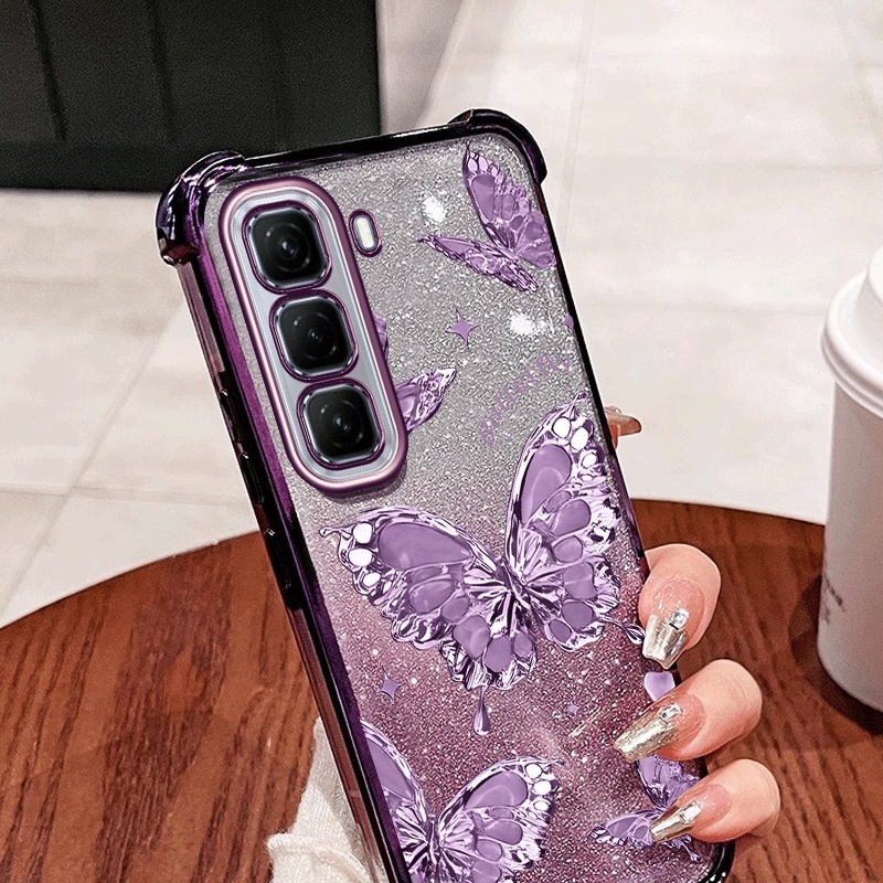 Vỏ Bướm YBD Cho Infinix Hot 50 Pro Plus Hot 50 Pro + 4G X6880 Họa Tiết gợn Nước Cao Cấp Mạ Vàng