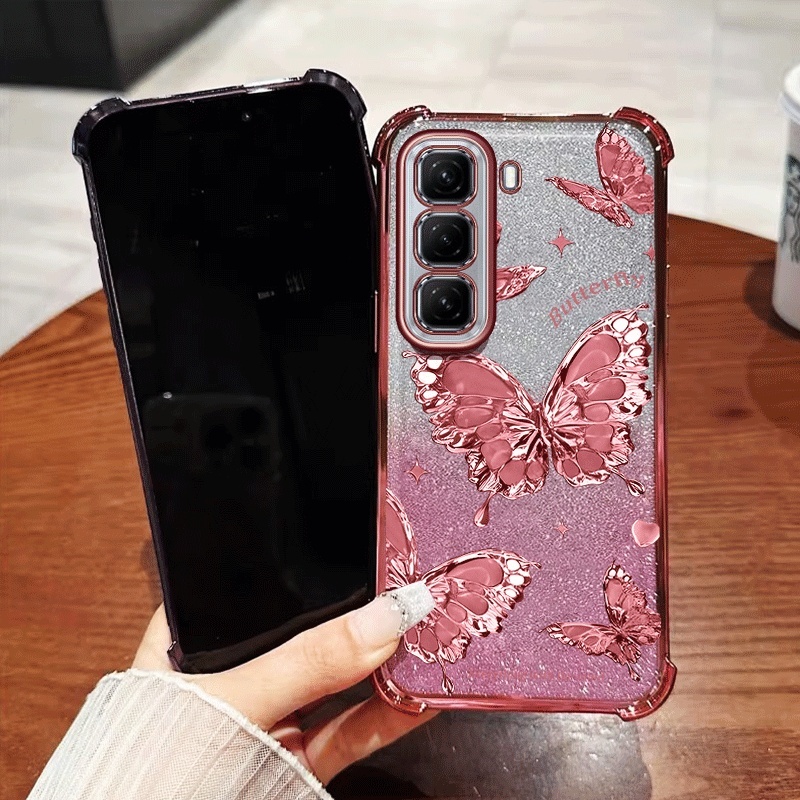 Vỏ Bướm YBD Cho Infinix Hot 50 Pro Plus Hot 50 Pro + 4G X6880 Họa Tiết gợn Nước Cao Cấp Mạ Vàng