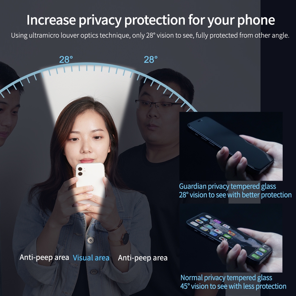 Nillkin Cho Apple iPhone 15 14 13 12 Pro Max Plus Mini Guardian Chống Gián Điệp Nhìn Trộm Bảo Vệ Toàn Diện Riêng Tư Kính Cường Lực Bảo Vệ Màn Hình Phim