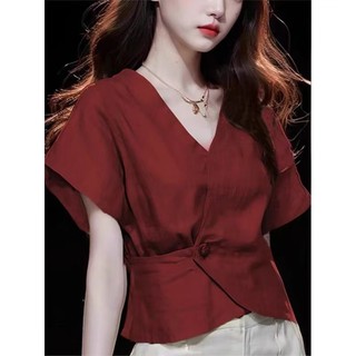 Áo sơ mi nữ tay ngắn eo ôm phong cách Hàn Quốc