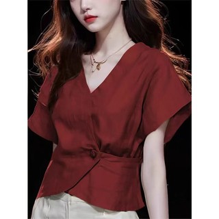 Áo sơ mi nữ tay ngắn eo ôm phong cách Hàn Quốc