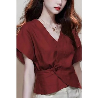 Áo sơ mi nữ tay ngắn eo ôm phong cách Hàn Quốc