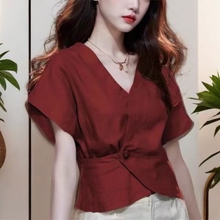 Áo sơ mi nữ tay ngắn eo ôm phong cách Hàn Quốc
