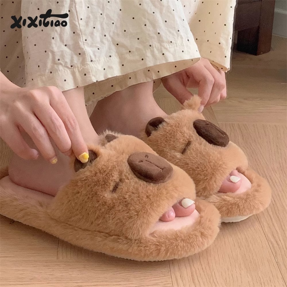 Xixitiao Dép Cotton Dễ Thương Kapibara Nữ Thu Đông Phòng Ngủ Học Sinh Giữ Ấm