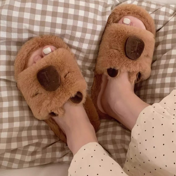 Xixitiao Dép Cotton Dễ Thương Kapibara Nữ Thu Đông Phòng Ngủ Học Sinh Giữ Ấm