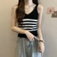 Basa Mùa Hè Hàn Quốc Sọc Dệt Kim Tank Top Nữ Cổ Tròn Không Tay Ôm CamisD
