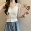 Basa Mùa Hè Hàn Quốc Sọc Dệt Kim Tank Top Nữ Cổ Tròn Không Tay Ôm CamisD