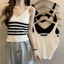 Basa Mùa Hè Hàn Quốc Sọc Dệt Kim Tank Top Nữ Cổ Tròn Không Tay Ôm CamisD