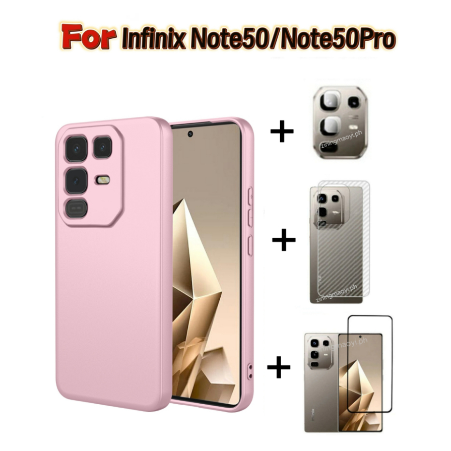 4in1 Dành Cho Infinix Note50Pro 4G Giả Silicon Lỏng Lỏng Vỏ Điện Thoại Di Động Infinix Note50 4G Kính Cường Lực Và Ống Kính Phim Và Mặt Sau