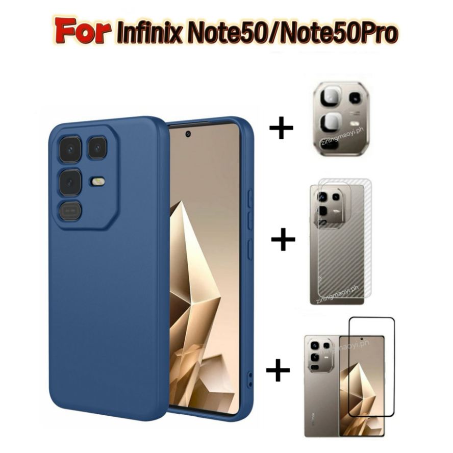 4in1 Dành Cho Infinix Note50Pro 4G Giả Silicon Lỏng Lỏng Vỏ Điện Thoại Di Động Infinix Note50 4G Kính Cường Lực Và Ống Kính Phim Và Mặt Sau