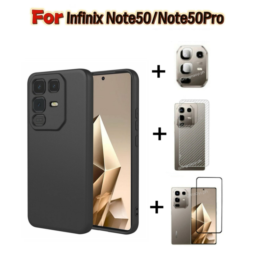 4in1 Dành Cho Infinix Note50Pro 4G Giả Silicon Lỏng Lỏng Vỏ Điện Thoại Di Động Infinix Note50 4G Kính Cường Lực Và Ống Kính Phim Và Mặt Sau