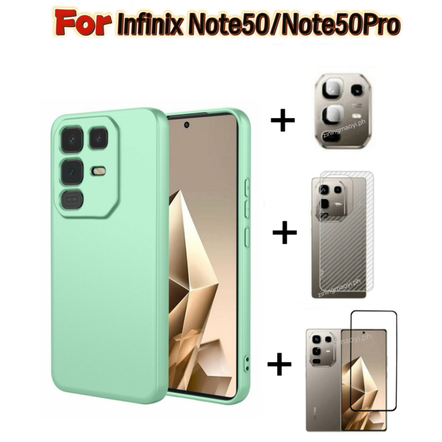 4in1 Dành Cho Infinix Note50Pro 4G Giả Silicon Lỏng Lỏng Vỏ Điện Thoại Di Động Infinix Note50 4G Kính Cường Lực Và Ống Kính Phim Và Mặt Sau