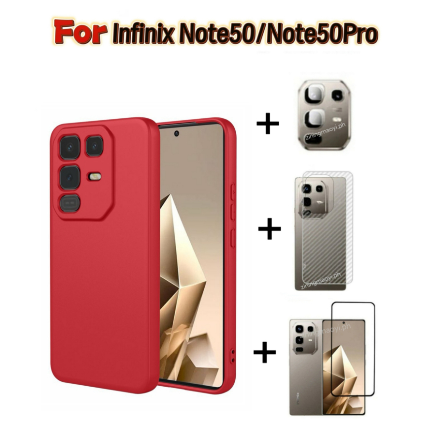 4in1 Dành Cho Infinix Note50Pro 4G Giả Silicon Lỏng Lỏng Vỏ Điện Thoại Di Động Infinix Note50 4G Kính Cường Lực Và Ống Kính Phim Và Mặt Sau