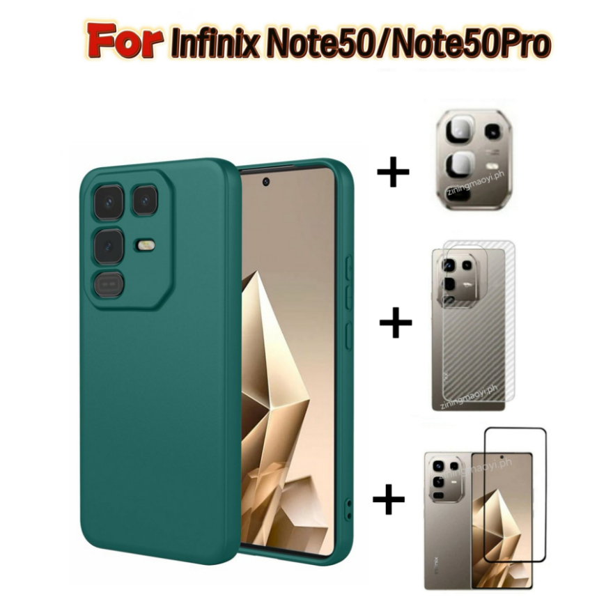 4in1 Dành Cho Infinix Note50Pro 4G Giả Silicon Lỏng Lỏng Vỏ Điện Thoại Di Động Infinix Note50 4G Kính Cường Lực Và Ống Kính Phim Và Mặt Sau
