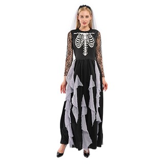 Trang phục cô dâu sọ cho phụ nữ Nữ Halloween Skull Cosplay Trang phục tiệc fancy với ban nhạc tóc